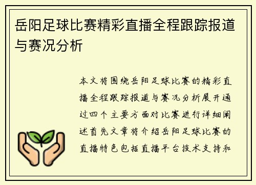 岳阳足球比赛精彩直播全程跟踪报道与赛况分析